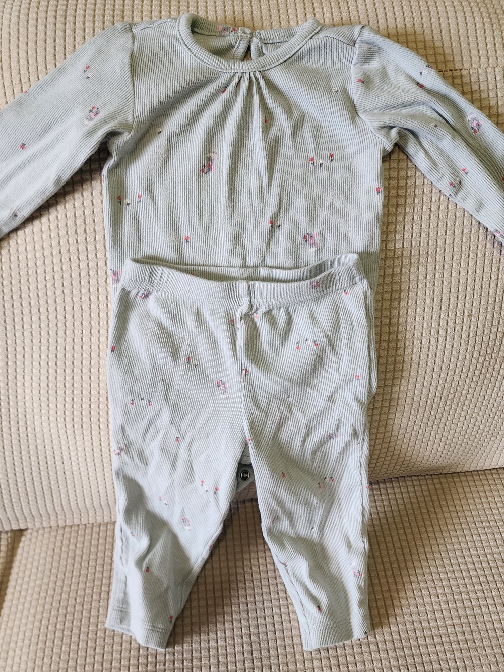 Carter's Light Blue Ribbed Baby Two-Piece Set Tiny Pink Floral Print  Mouse 9m